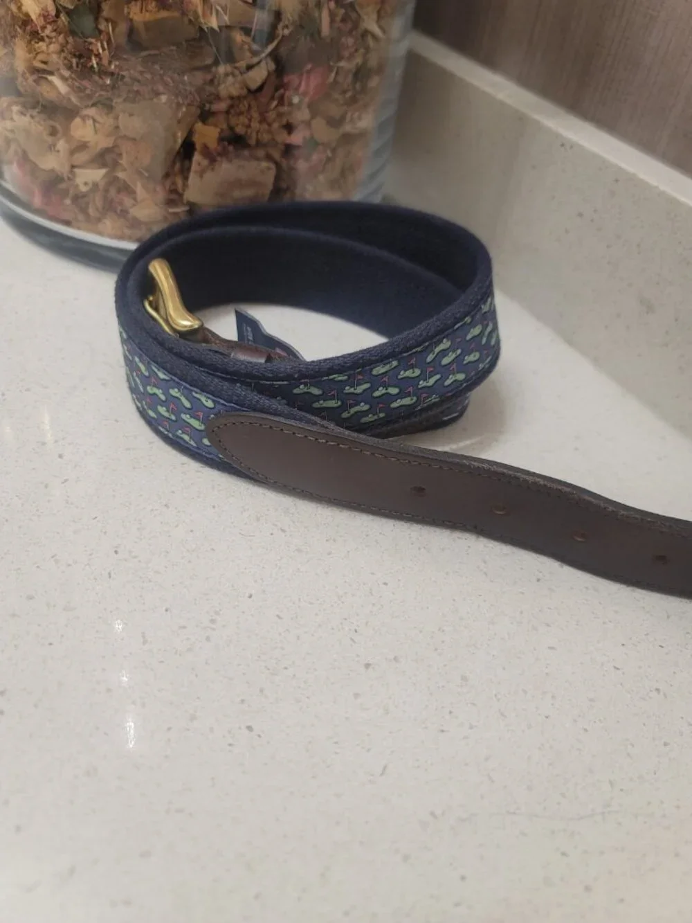 Vineyard Vines Whale Belt Mens 34 Navy Blue / GreenEhale Print USA